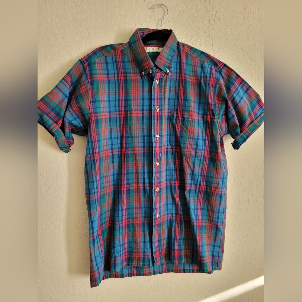 Vintage Basic Options Plaid Single-Needle Tailori… - image 1